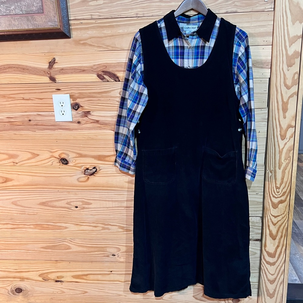Vintage Cabin Creek Corduroy Jumper Dress & Shirt Set Cottagecore 90's Size 16W